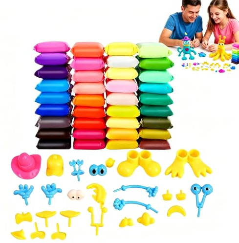 Modelliermasse Lufttrocknend Ton,Air Dry Clay Set,Modelliermasse Lufttrocknend 60 Farben mit Werkzeugen und Anleitung – Kreativer DIY Bastelspaß für Kinder, für Jungen und Mädchen von 3-12 Jahren