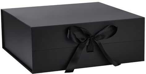 OEMVALATY Schwarze Geschenkbox, 45,7 x 45,7 x 15,2 cm, Geschenkboxen mit Deckel für Geschenke mit Magnetverschluss und Band für Hochzeit, Aufbewahrung, Geburtstag