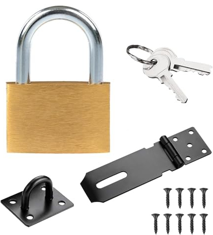4 Inch Hasp and Staple Heavy Duty, Shed Lock, Practical Hasp and Staple with Padlock, Stainless Door Latch keyed Alike Padlocks for External Doors Window Cabinet Pet Cage