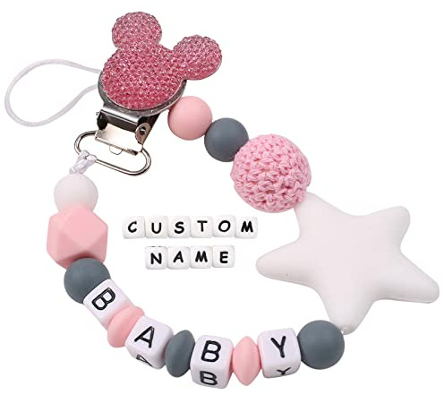 Schnullerkette, personalisierbar, Vorname Baby, weiches Silikon, Geschenk zur Geburt für Neugeborene, Mädchen, Jungen