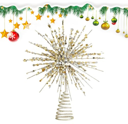 Christmas Star Tree Topper - LED Light Up Tree Star, 3D Glittrande Star Tree Decoration | Upplyst semesterträd topper, batteridriven guldstjärnprydnad, elegant -träd accent