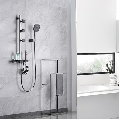 Thermostatic Shower System, Digital Display Bathroom Shower Faucet Set Exposed Shower Kit with Valve and 3 Modes Handheld Shower Head, Body Sprayer, Bidet Sprayer, Waterfall Bathtu