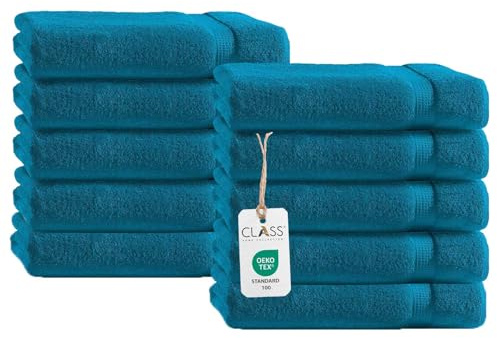 Class Home Collection Gästetücher 30x50 cm – 10er Set Frottee Gästehandtücher – Weich & saugfähig – 100% Baumwolle mit Aufhänger – Petrol