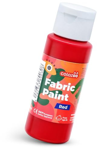colozoo Red Textile Paint 60ml Lavabile in lavatrice | Vernice per tessuti ad alta copertura per tessuti chiari e scuri | Vernice tessile per abbigliamento, magliette, borse, jeans