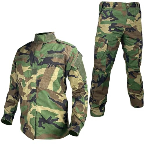 Kecrotac Tactical Military Camo BDU Uniform Set per uomini camicia da combattimento e pantaloni Ripstop Abbigliamento per attività all'aperto, caccia, softair, paintball, woodland, XXL