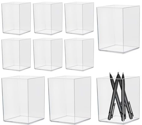 Bofanze 10 Pièces Pot à Crayon en Acrylique Transparent Pot à Crayon Bureau Pot Rangement Pinceaux Maquillage Organisateur de Bureau Transparent pour la Papeterie, les Brosses de Maquillage