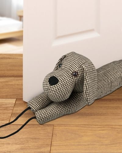 Zugluftstopper Für Türen 93cm, 1.1KG Schwer Zugluftstopper Tür, Schutz vor Luftzug und Lärm, Tier Dekorative Windstopper mit Hängenden Schlaufen, für Türen und Fenster, Brauner Dackel