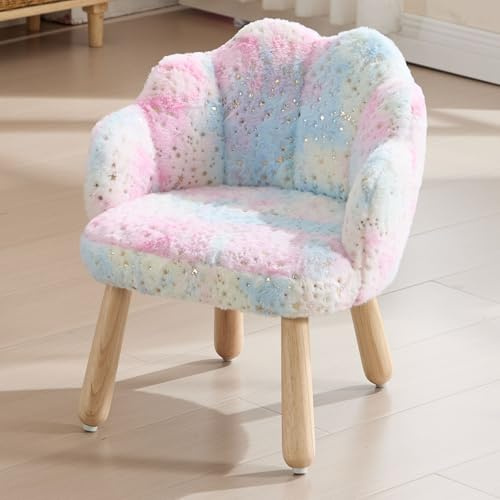 chairus Kids Armchair Faux Fur Single Accent Chair for Bedroom Upholstered Toddler Sofa Chair with Wood Legs (Colorful)