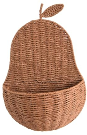 Garneck Handwoven Paper Rope Wall Basket Hanging Storage Organizer for Kitchen and Home Rustic Light Brown Woven Rattan Basket for Onions Garlic Fruits Multipurpose Vertical Wall-mounted