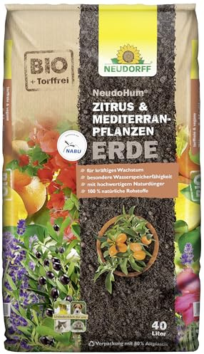 Neudorff NeudoHum Zitruserde 40L - torffreie mediterrane PflanzenErde - Bio Olivenbaum Erde für alle Mediterranpflanzen wie z.B. Palmen, Oleander und Zitronen - Zitruspflanzenerde ohne Torf