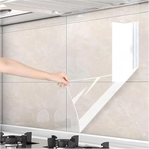 Kitchen Oil Proof Clear Wall Protector Film, 15.7x118 Clear Contact Paper Peel and Stick, Self-Adhesive Transparent Backsplash Sticker Roll, Heat-Resistant Vinyl Film Wallpaper Protection for Cabinet