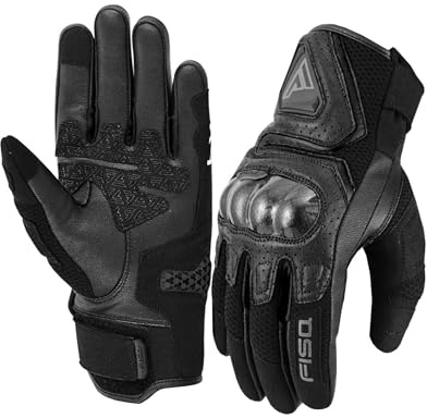 outletMOTARD Guantes Moto Hombre y Mujer en Cuero de Cabra con Protecciones de Carbono para Uso Durante Todo el Año en Viajes Largos y Compatible con Pantallas Táctiles