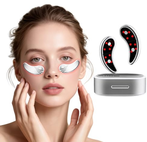 TECKZOON Dispositivo Portátil de Masaje de Ojos con Luz Roja, Dispositivo de Masaje de Ojos Recargable, Parches LED Bajo los Ojos Contra Ojeras, Hinchazón, Arrugas y Rejuvenecimiento de la Piel