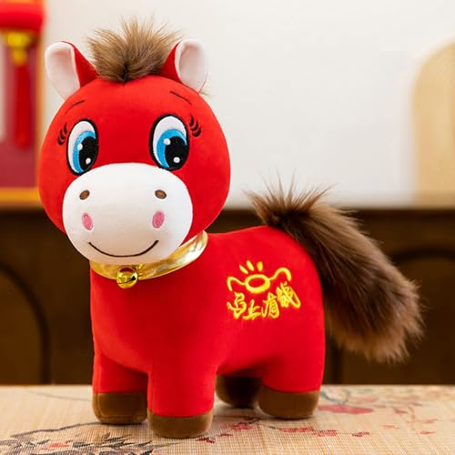 Générique Peluche Cheval Qui Pleure, 40CM Peluche Cheval Nouvel an Chinois, Figurine de Cheval Rouge 2026, Mascotte Porte-Bonheur du Zodiaque, Décoration de la Maison, des Magasins (Souriant 25 cm)