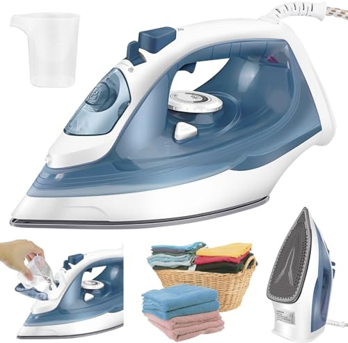Non Stick Soleplate Steam Iron, 2500W Electric Vertical Steam Iron with 350ml Water Tank, Self-Cleaning & Auto Shut-Off & Anti-Drip & Spray Function 5 Adjustable Steam Settings Lightweight Stream Iron