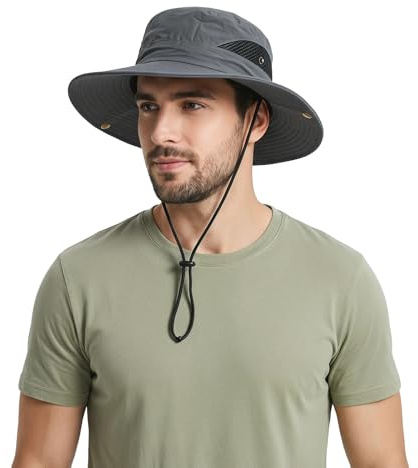 Wide Brim Sun Hats for Men, UV Outdoor Packable Bucket Hats Men Boonie Hat, Mens Sun Hat for Side Press Studs Air Vents, Safari Hat for Men Fishing Hiking Beach, Birthday Mens Gifts