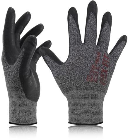 DEX FIT Nitrile Work Gloves FN330, 3D Comfort Stretch Fit, Firm Grip, Touchscreen, Thin & Lightweight, Breathable Foam Nitrile, Machine Washable; Black Grey, XL, 3 Pairs