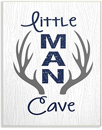 Stupell Industries The Kids Room Little Man Cave Antlers Wood Grain Wall Plaque 10 x 15 Multi-Color