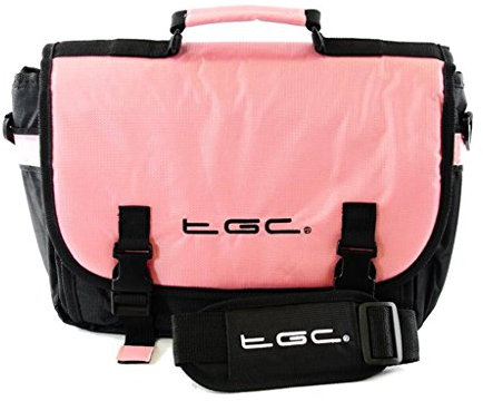 New TGC ® Messenger Style TGC Padded Carry Case Bag for The Audiovox PVS6360 Kids 6.2-inch Portable DVD Player (Baby Pink & Black)