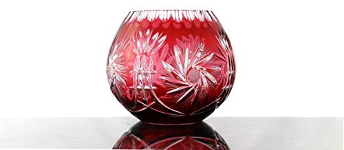 Glasvase Kugelvase Rot geschliffen Schleuderstern Kristallglas 15 cm