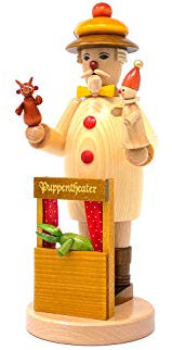 Drechslerei Friedbert Uhlig, Räuchermännchen Nr. 069, Puppenspieler, 25 cm hoch, aus regionalem Holz gedrechselt, echte Handarbeit aus dem Erzgebirge, Weihnachten, Holzkunst, Echtholz