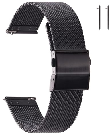Edelstahl Mesh Uhrenarmband für Herren Damen, Schnellverschluss, 12mm-22mm | Atmungsaktives Mesh-Gefühl, werkzeuglose Längenverstellung, sichere Faltschließe, leichter Metall-Look, Alltag & Büro