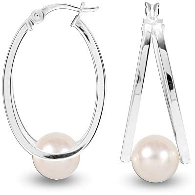 LeCalla Flaunt 925 Sterling Silber Perle Double Oval Creolen für Teenager und Frauen