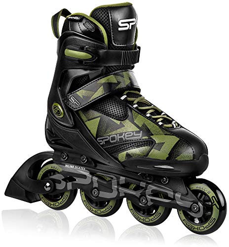 SPOKEY MAKAN Pattini in linea regolabili, per ragazzi e adulti fino a un peso massimo di 100 kg, guide in alluminio, cuscinetti a sfera ABEC-9 Carbon,