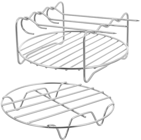 DOITOOL 2pcs Air Fryer Rack Set Double Layer Rack with Skewer Stainless Steel Steaming Rack Trivet Stand Steamer Rack Air Fryer Accessories (6 Inch)