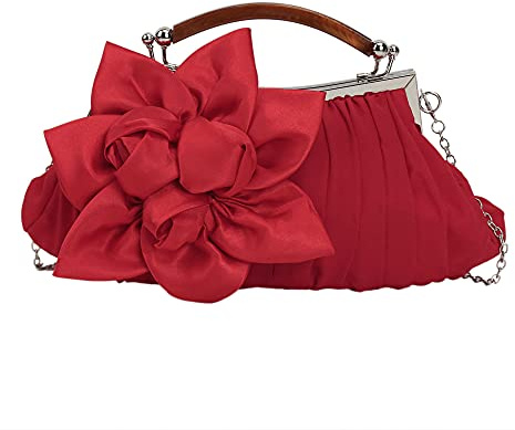 MEGAUK Damen Elegante Handtasche Blumen Clutch Satin Abendtasche Henkeltasche Crossbody Bag mit Kette Kisslock Design