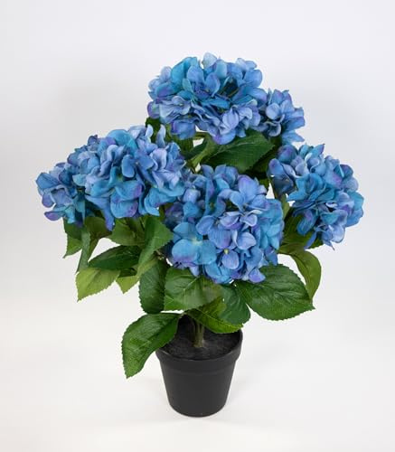 Seidenblumen Roß Großer Hortensienbusch 50x38cm blau im Topf GA Kunstpflanze Kunstblumen künstliche Hortensie Pflanze