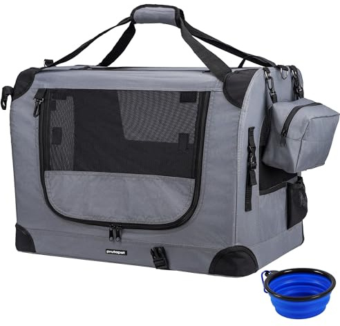 Prutapet Large Cat Carrier 24x16.5x16.5 Portable Dog Crate for Small Medium Dogs Collapsible Traveling Pet Crate with Collapsible Bowl
