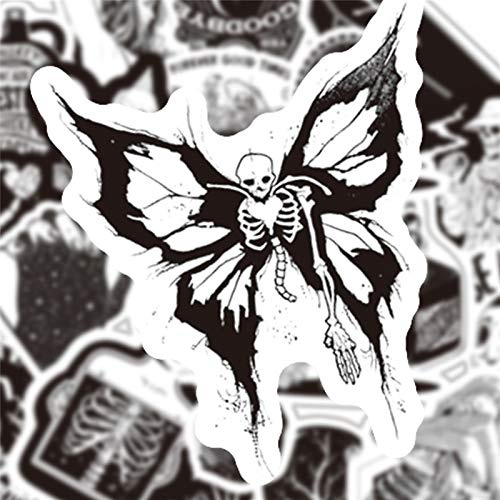 LTSCLO 100 Pcs Gothic Stickers - Black & White Gothic Waterproof Vinyl Skull & Graffiti Stickers for Laptop, Luggage, Notebook, Skateboard, Cars, Motorcycle, Bicycle
