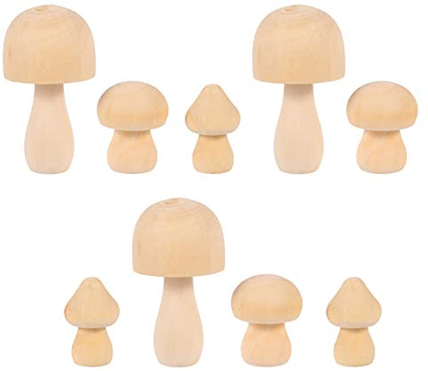 Ciieeo 9 Stücke Holz Pilz Figuren zum Bemalen Bastelset aus Unbehandeltem Holz für Junge Mädchen für Heimdekoration und Feste