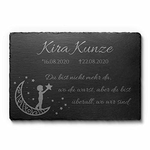 Personalisierte Gedenktafel für Sternenkind | Sternenkinder Andenken mit passenden Motiven & Wunsch Gravur - Grabschmuck Kindergrab mit wetterfester Imprägnierung - persönliche Erinnerung