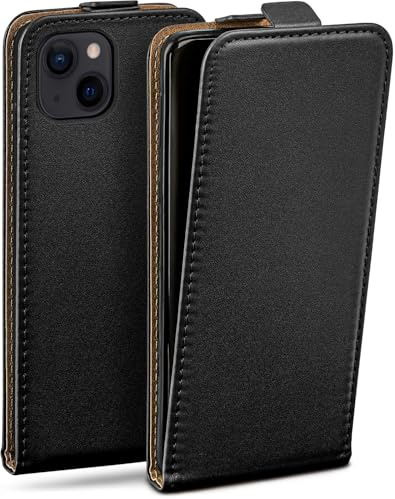 moex Flip Case für iPhone 14 Hülle klappbar mit 360 Grad Schutz, Handyhülle mit Displayschutz, PU Leder Handytasche Lederhülle, Flip Case Cover Klapphülle, Schwarz