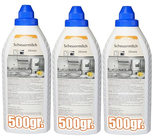 Lorito Scheuermilch Zitrone 3 x 500 ml | Zur Reinigung von Keramik, Edelstahl & Fliesen, entfernt hartnäckige Verschmutzungen in Bad & Küche, frischer Zitronenduft