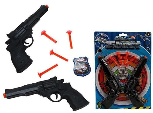 Packung mit 2 Revolvern + Saugnäpfen + Polizeiabzeichen | Spielzeugwaffe für Kinder – Ungefährliche und lustige Spielzeugpistole
