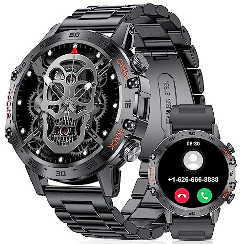LIGE Militär Smartwatch Herren (Anruf Texte Rinnerung),1,39 Zoll Robuste Outdoor Smartwatch mit Herzfrequenz Schlafüberwachung,100+ Sportmodi Fitnessuhr Smart Watch für Android iOS, Schwarz