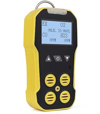 Portable Multi Gas Detector, O2, CO, H2S, EX 4 in 1 Handheld Gas Monitor, Rechargeable Gas Analyzer with Voice Visual Vibration Alarms, Personal Gas Sniffer Alarm