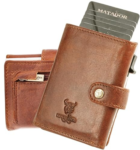 MATADOR Portmonee Herren Slim Leder #Tokio Geldbörse Herren mit edler Geschenk Box, Elegantes Kartenetui mit RFID Blocker, Luxus Geldbeutel Klein mit vielen Fächern in Braun Vintage