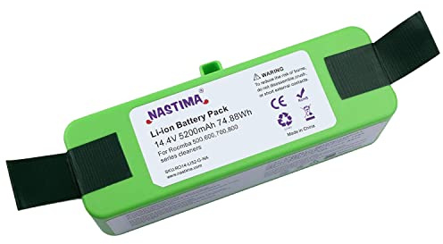 NASTIMA 14,4V 5200mAh Batteria di Ricambio per iRobot Roomba 800 600 Series | Li-ion Batteria per iRobot Roomba 985 980 966 960 895 890 880 870 860, 790 780 770 760, 695 690 680 675 650 640 620 614