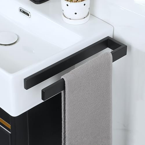 SAYAYO Self Adhesive Towel Rail Wall Mounted Black Hand Towel Holder SUS304 Stainless Steel Stick on Towel Ring No Drilling for Bathroom Kitchen, 12-Inch/30CM