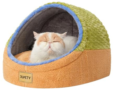 Jiupety Cute Cat Beds for Indoor Cats, Cave Bed for Kittens, Hideaway Cat House & Tent with Anti-Slip Bottom, Washable Removable Cushion, M(16x16x13), Green