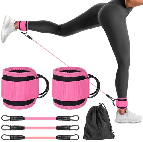 Mineup Juego de bandas de resistencia con correas de tobillo, equipo de entrenamiento de glúteos, bandas de pesas de tobillo para entrenamiento, contragolpes de glúteos para piernas de mujer y glúteos