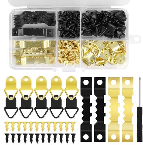 UKOFEW 251 Piezas Colgador Cuadros,Fijaciones para Cuadros,Cuelga Facil Ganchos,Ganchos Dientes de Sierra con Caja Plastica y Tornillo,Para Marcos de Cuadros,Obras de Arte