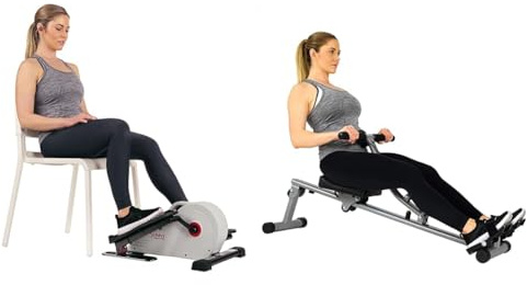 Sunny Health and Fitness Magnetic Under Desk Elliptical Peddler, Portable Mini with Resistance + SF-RW1205 12 Adjustable Resistance Rowing Machine Rower w/Digital Monitor