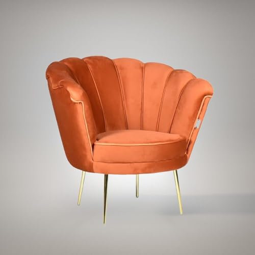 Fauteuil Coquille Garni de Velours Rouille et Pieds dorés - Orel