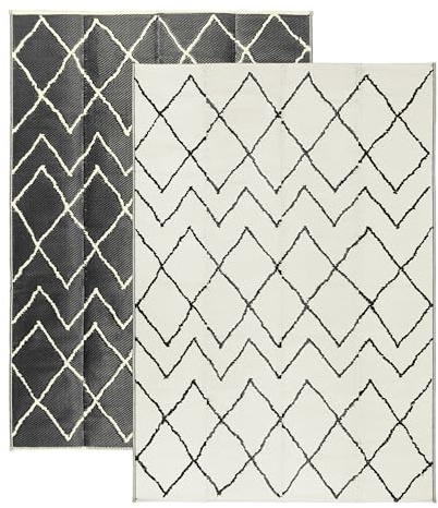 Relsy Outdoor Rug Waterproof Reversible Large 160 x 230 cm Garden Rug, Black & Cream Chevrons Area Rugs For Garden Outdoor Patio Rug, Camping Mat, Deck, Backyard, Picnic
