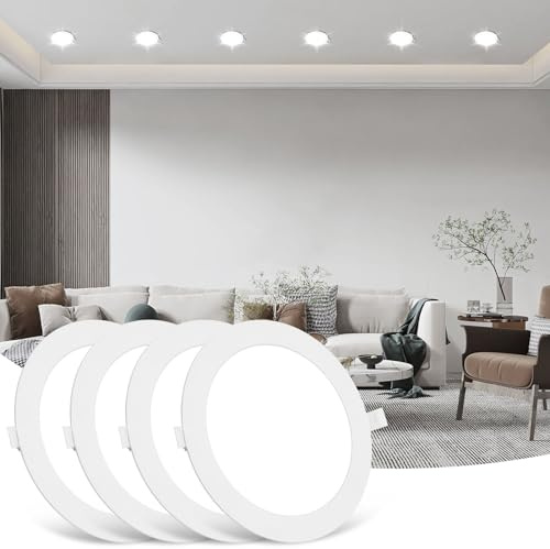 Bellanny LED Recessed Ceiling Lights, 18W 1620LM 6500K Cool White Spot Lights, 1.1cm Ultra Slim Downlights for Living Room Kitchen Bulkhead Porch Bedroom Office （ 4 Packs ）